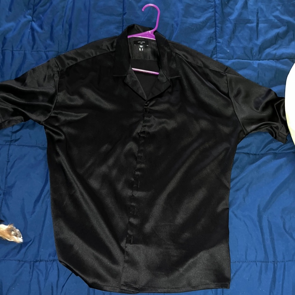 black short sleeve silky dress shirt